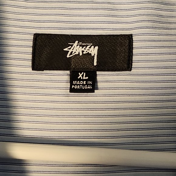 Stussy Button Up Long Sleave Shirt / XL / White with Blue Stripes - Picture 2 of 5